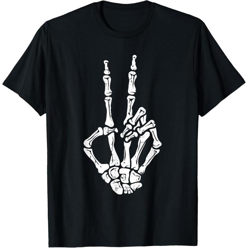 Skeleton Hand Peace Sign Halloween Costume Bones T-Shirt made in usa Hoodie Sweatshirt | PrintMintTees.com