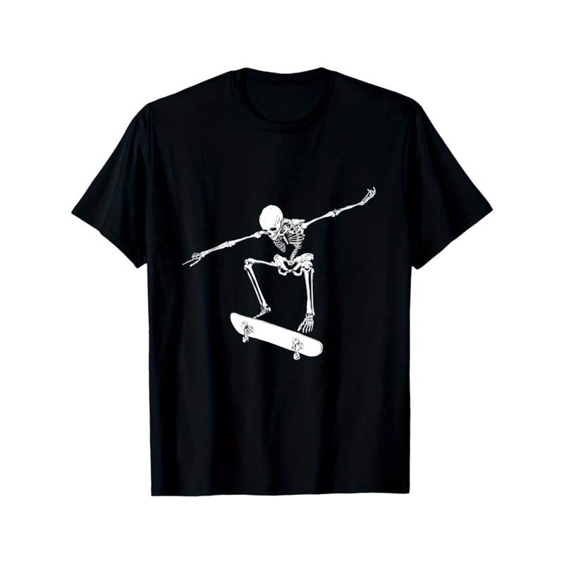 Skeleton Print Men's Cotton T-shirt, Graphic Tee Men's Outdoor Clothes, Men's Halloween Clothing, Casual Short Sleeve...