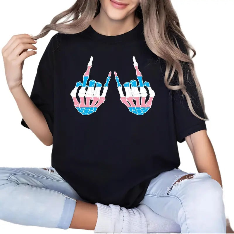 Skeleton Rock Hands Shirt, Pride Shirt, Trans Flag Shirt, Support Trans Kids, Pride Ally Shirt, Trans Shirt, Unisex...