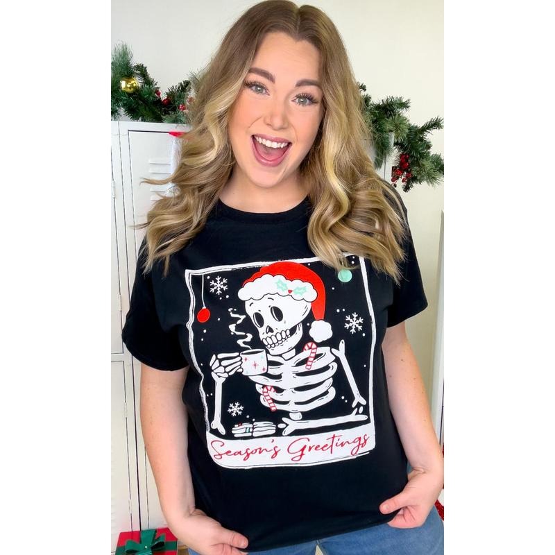 Skeleton Season's Greetings Graphic T-Shirt Hoodie Sweatshirt | PrintMintTees.com