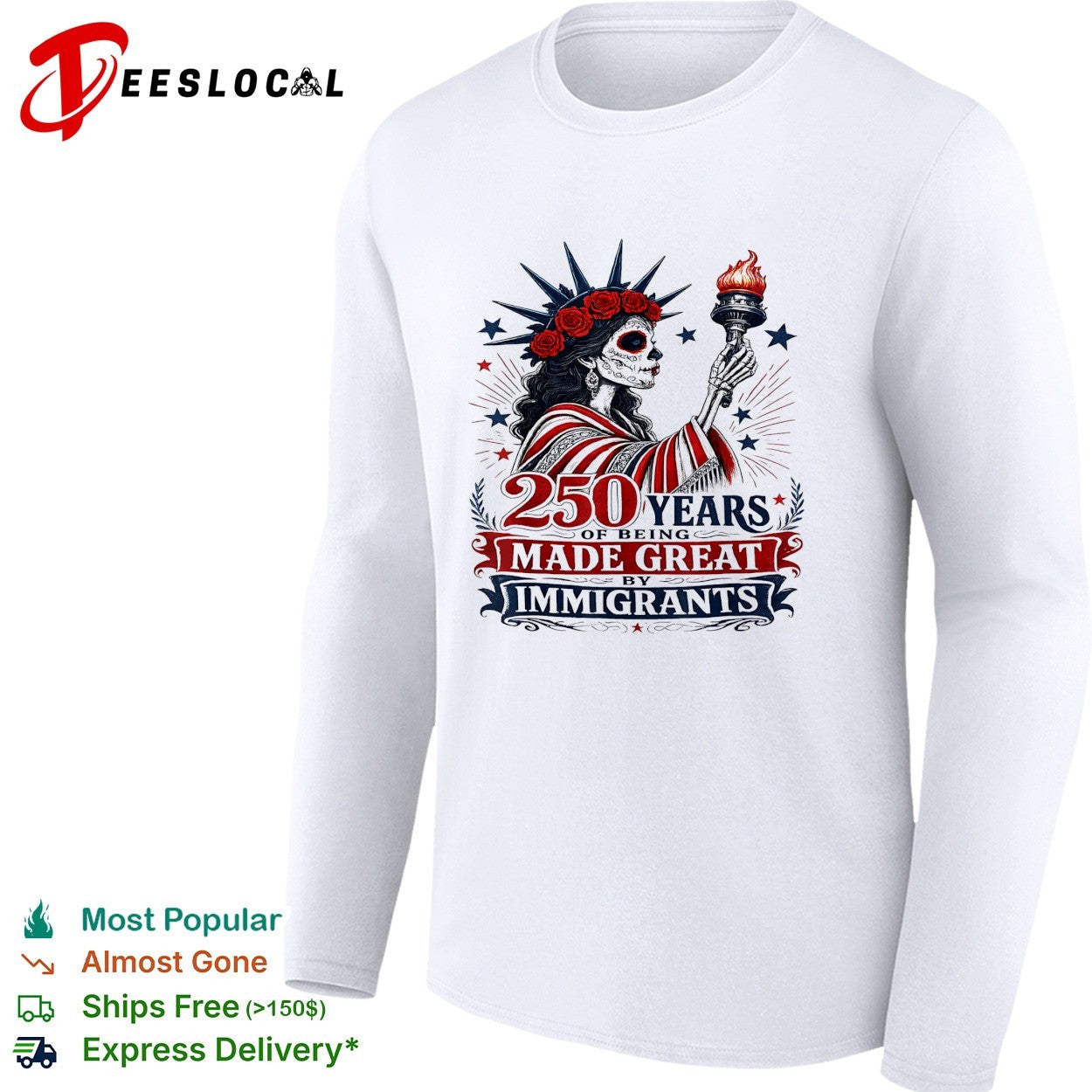 Skeleton Statue of Liberty holding torch made great by immigrants shirt