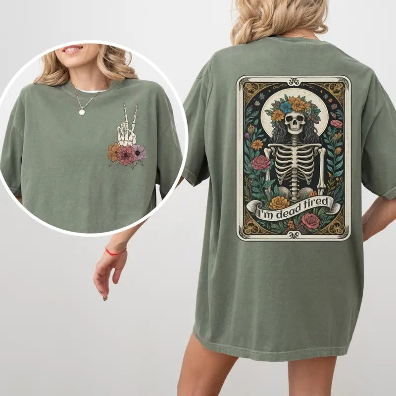 Skeleton Tarot Card Women's Halloween Tshirt Halloween Skeleton T Shirt Cute Spooky T-shirt Women's Halloween Tee Dead...
