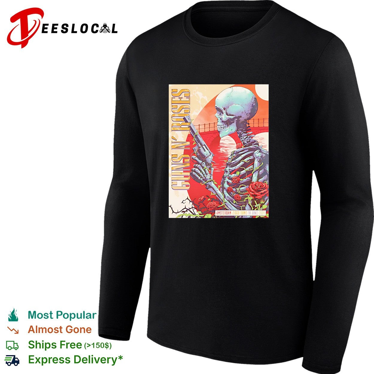Skeleton holding Guns N Roses Amsterdam Netherlands at Ziggo Dome On 18 And 20 June 2026 shirt