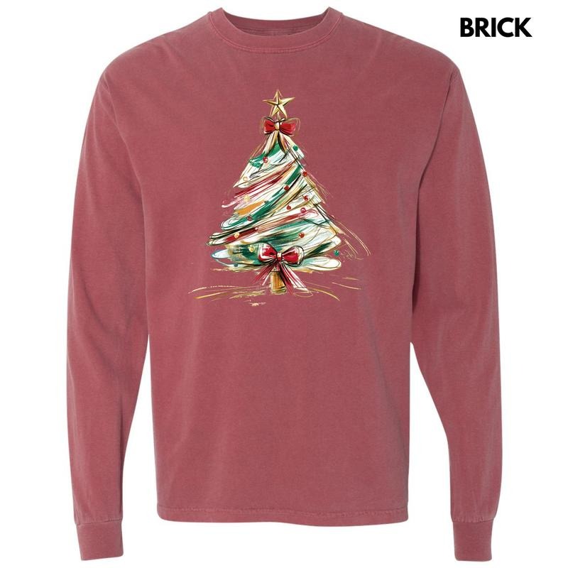 Sketched Christmas Tree Long Sleeve Comfort Colors T-Shirt 'NLB' Hoodie Sweatshirt | PrintMintTees.com