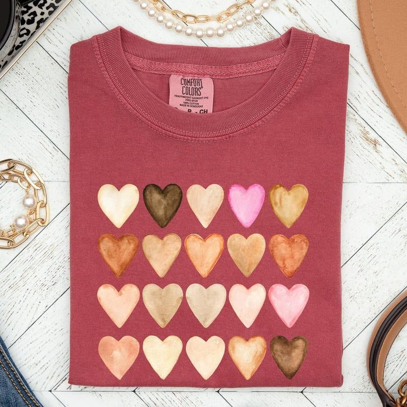 Skin Tone Hearts, Multicultural, Comfort Colors Tshirt, Valentine's Day, Valentine's Day Comfort Colors Tshirt, Women's...