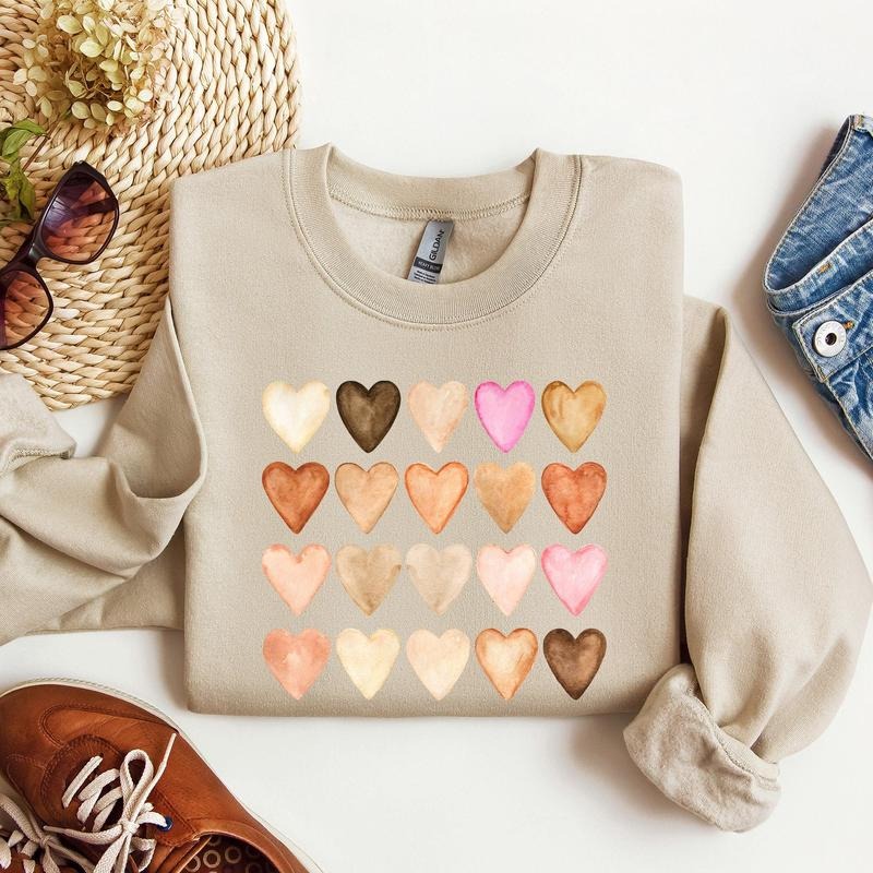 Skin Tone Hearts, Multicultural, Sweatshirt, Valentine's Day, Crew Neck, Women's, Crewneck, Valentine's Day, Love, Heart,...