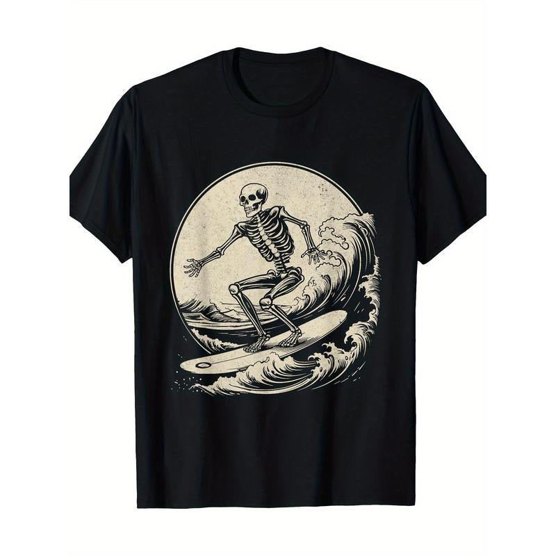 Skull Surfer retro Big Wave surfing Fun Halloween 100% cotton T-shirt Made in USA Hoodie Sweatshirt | PrintMintTees.com
