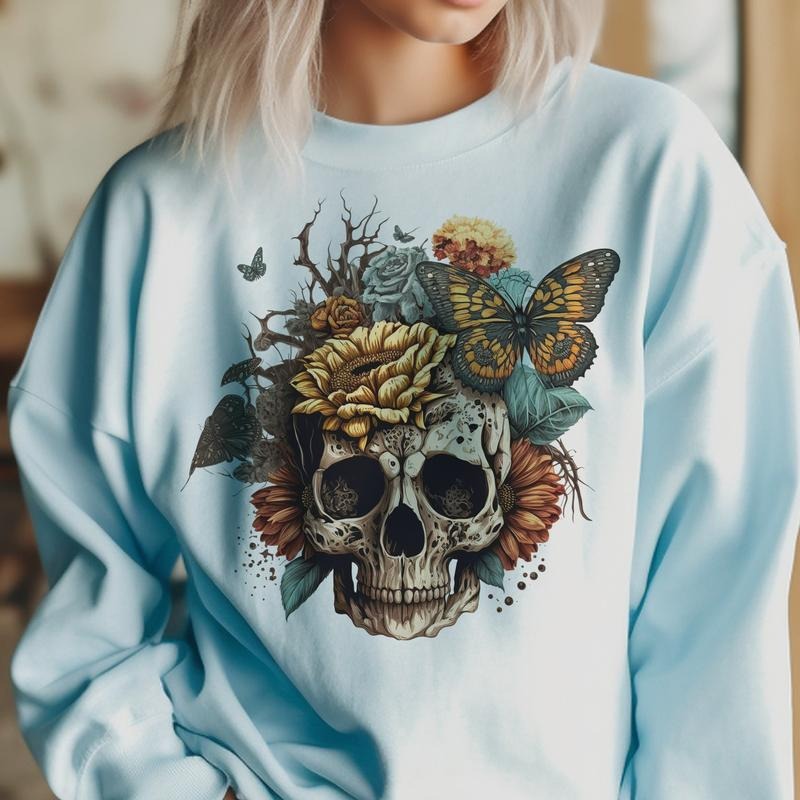 Skull Sweatshirt Butterfly Skull Pullover Butterfly Floral Skull Sweatshirt Floral Skull Hoodie Girly Skull Sweatshirt...