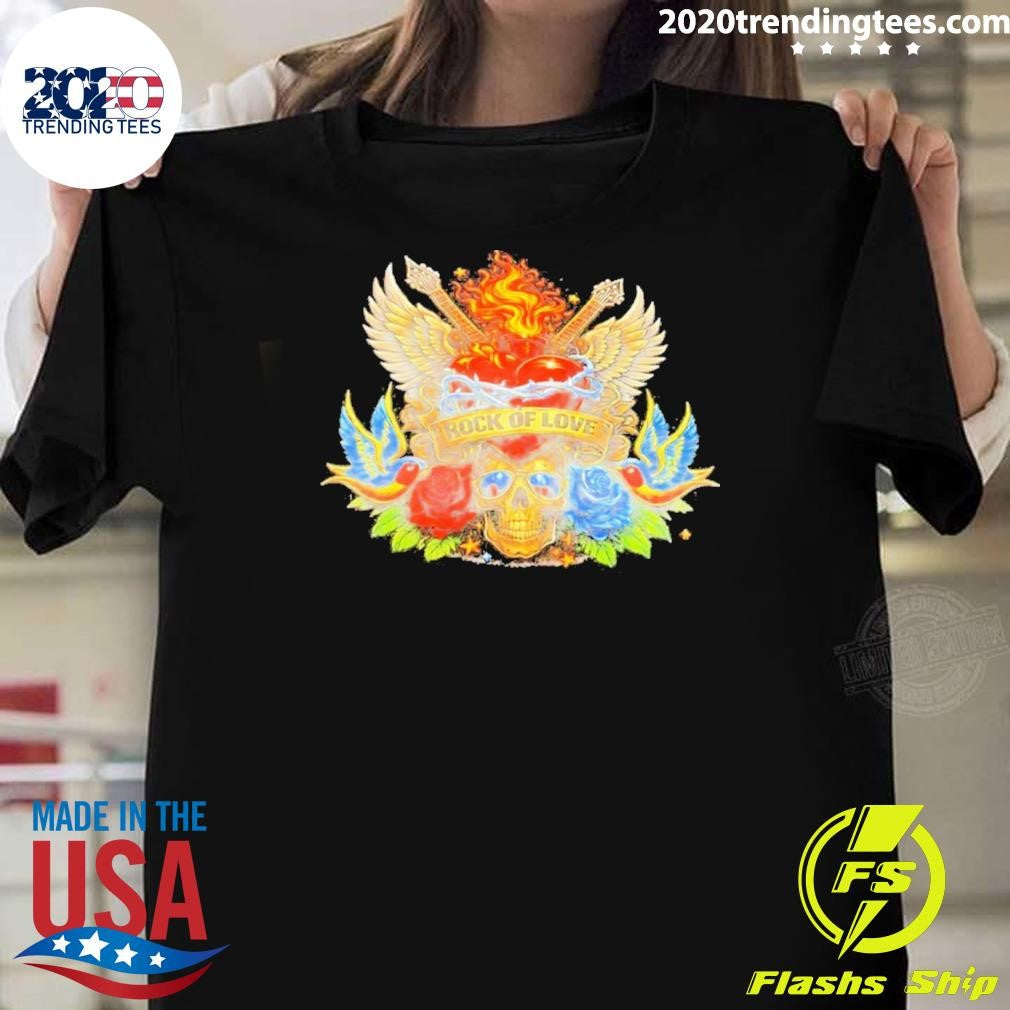 Skull Wings Roses Guitar Rock Of Love Shirt