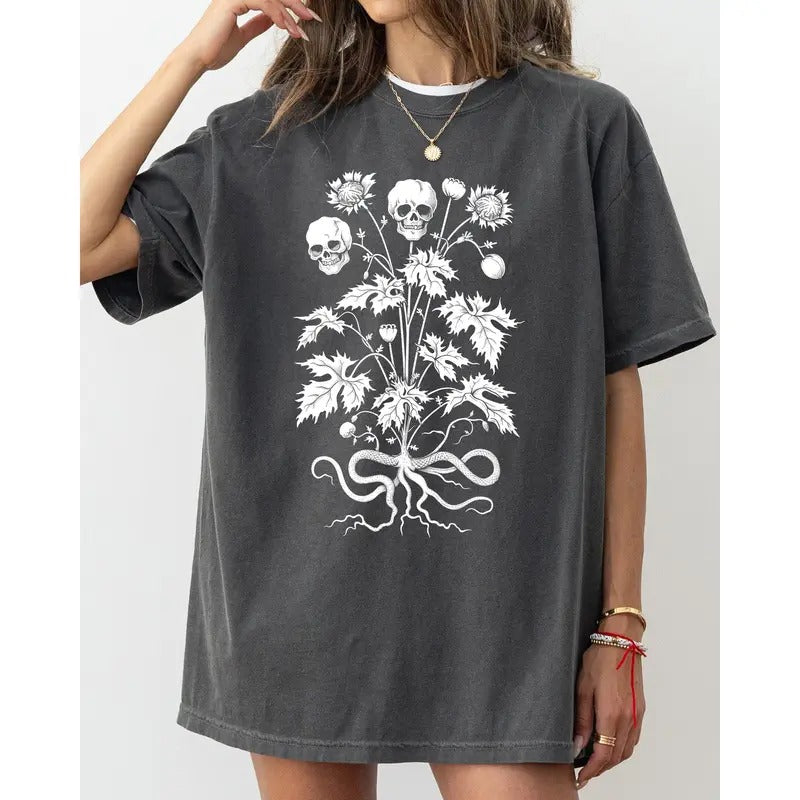Skull, Flower, Botanical, Halloween, Skeleton, Spooky, Snakes Shirt, Women's Comfort Color Tee, Tshirt Hoodie, Sweatshirt