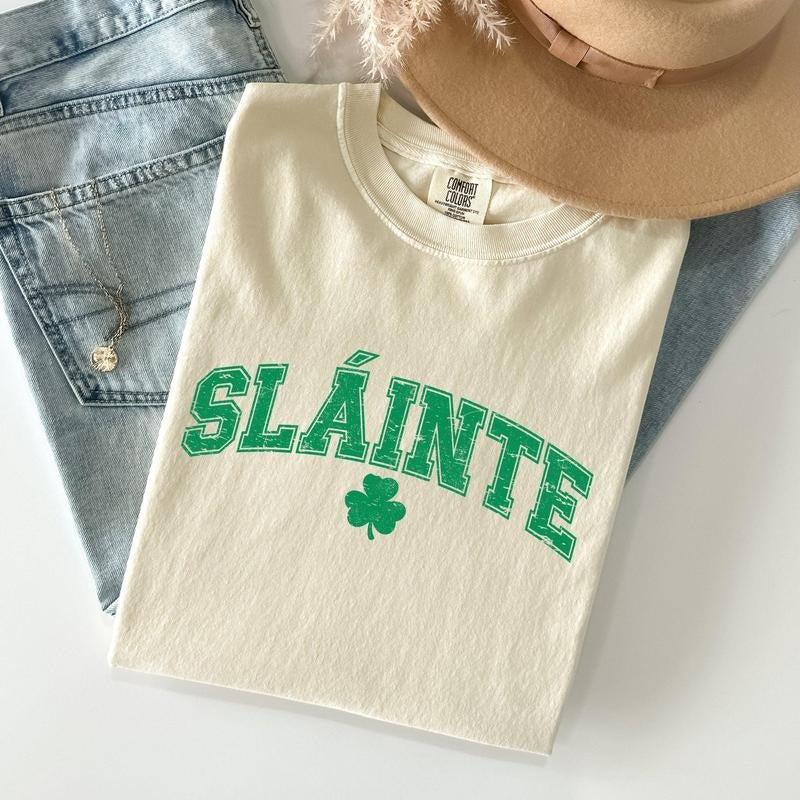 Slainte Gaelic Health Luck Collegiate St Patrick'S Day Comfort Colors Crew Neck Shirt Hoodie Sweatshirt