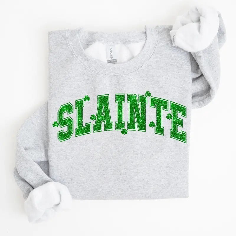 Slainte, Shamrock, Clover, Lucky, Irish, Lucky Charm, Retro, St Patrick's Day Sweatshirt, Crew Neck, Women's, Crewneck...