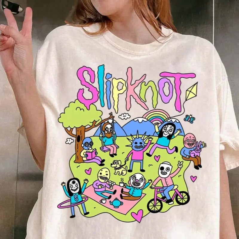 Slipknot Happy Times Playing Together T-shirt - Metal Band Shirt Cotton Graphic Tee Gift, Double Sided Graphic Printed -...