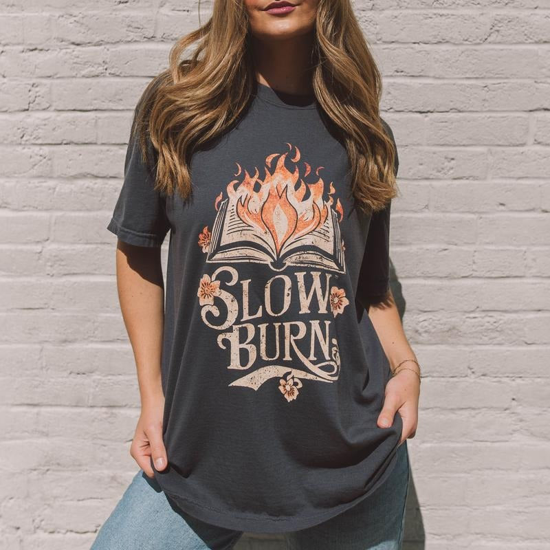 Slow Burn Graphic Tee with T-Shirt Womenswear ShortSleeve Cotton T-Shirt Hoodie, Sweatshirt | PrintMintTees.com