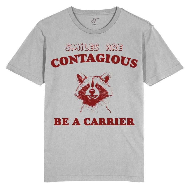Smiles are contagious, be a carrier, tshirt,  T Shirt, Funny, Raccoon, Meme, Cartoon Tee Shirt, Retro Tee, Fun Gift, for...
