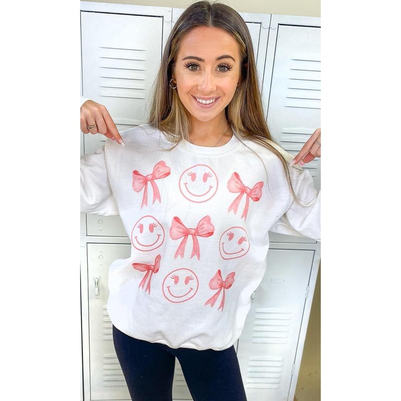 Smiley Bow Graphic Sweatshirt Shirt Hoodie | PrintMintTees.com