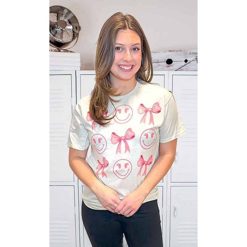 Smiley Bow Graphic T-Shirt Hoodie Sweatshirt | PrintMintTees.com