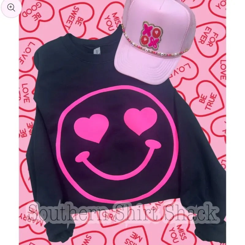 Smiley Heart Eyes Puff Sweatshirt Shirt Hoodie | PrintMintTees.com
