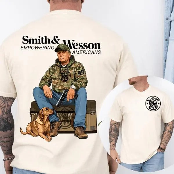 Smith Wesson Trump Hunting 2 Sided Gun Lover Tactical Gear Short Sleeve Casual Cotton Casual Top Menswear T-Shirts, Hoodie, Sweatshirt