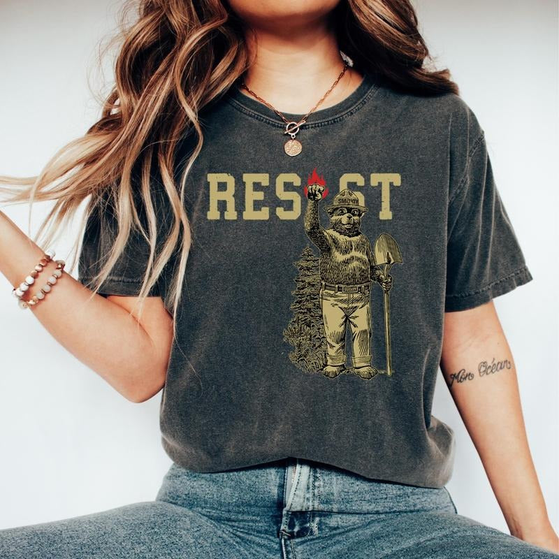 Smokey Bear Resist T-Shirt, Environmental Activism Sweatshirt, National Park Inspired Hoodie, Protect Our National Parks...