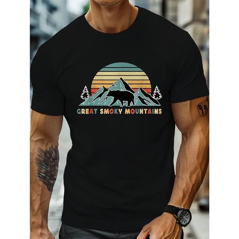 Smoky Mountain Graphic Men's T-Shirt - Premium Cotton, Comfort Fit for Casual Attire & Outdoor Activities, Smoky...