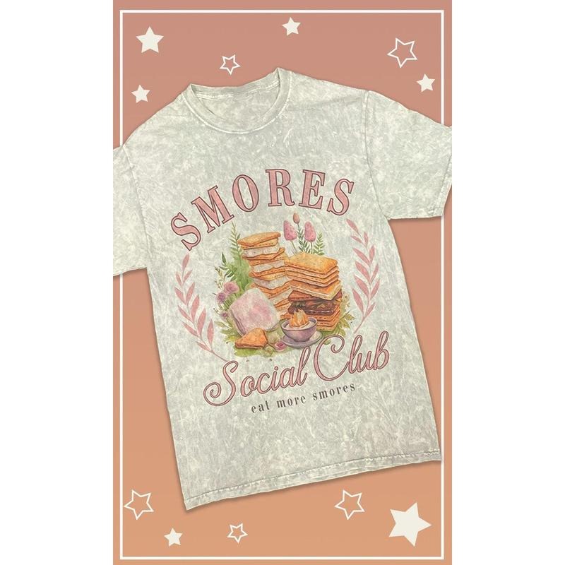 Smores Social Club Mineral Washed Graphic T-Shirt Hoodie Sweatshirt | PrintMintTees.com