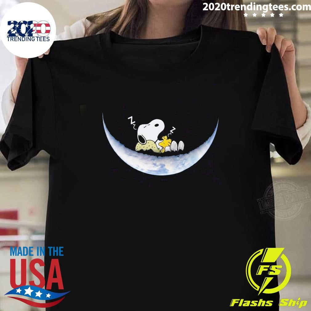 Snoopy and Woodstock Sleeping Soundly On A Crescent Moon Shirt