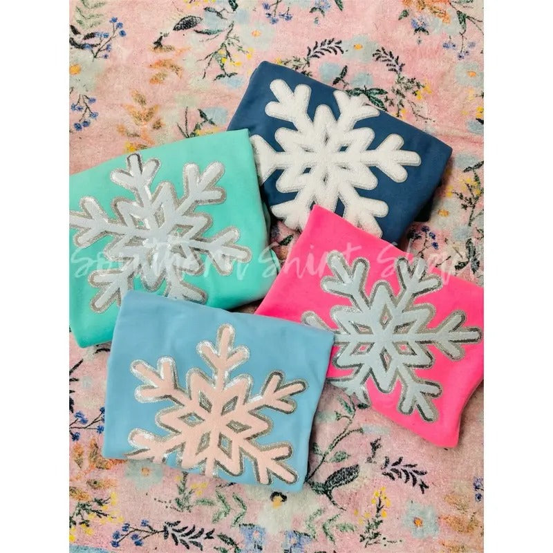 Snowflake Chenille Patch Sweatshirt Shirt Hoodie | PrintMintTees.com