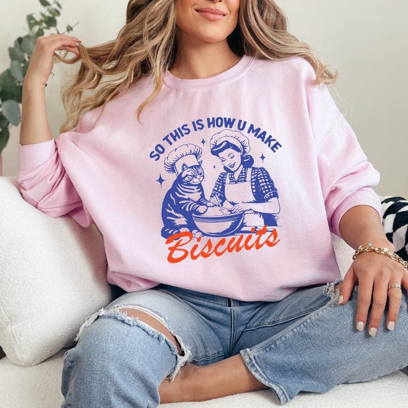 So This Is How You Make Biscuits T-Shirt, Funny Cat Baking Sweatshirt, Cat Mom Sweatshirt Full Color Print Hoodie