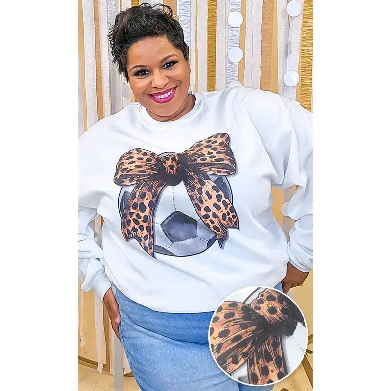 Soccer Cheetah Bow Rhinestone Graphic Sweatshirt Shirt Hoodie | PrintMintTees.com