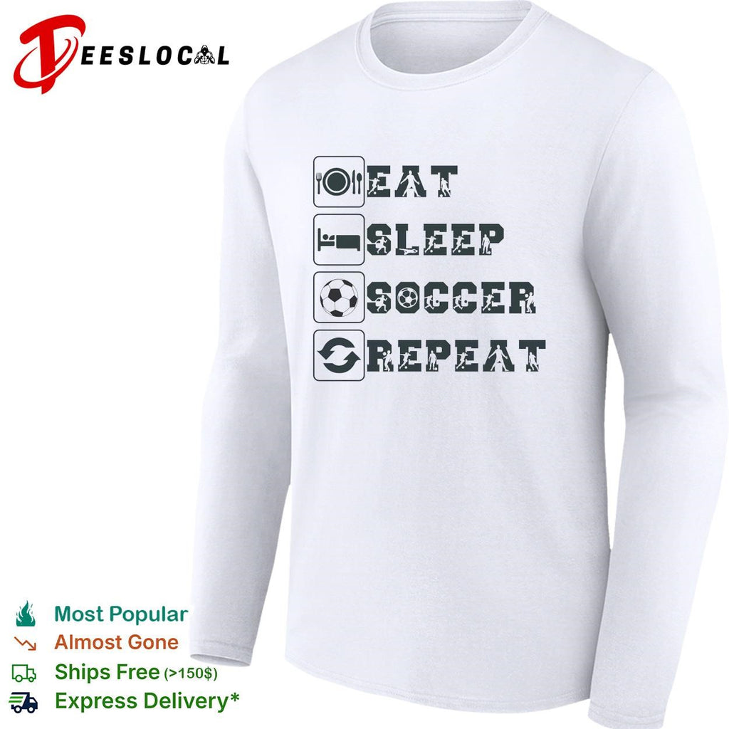 Soccer fan sports icons eat sleep repeat shirt