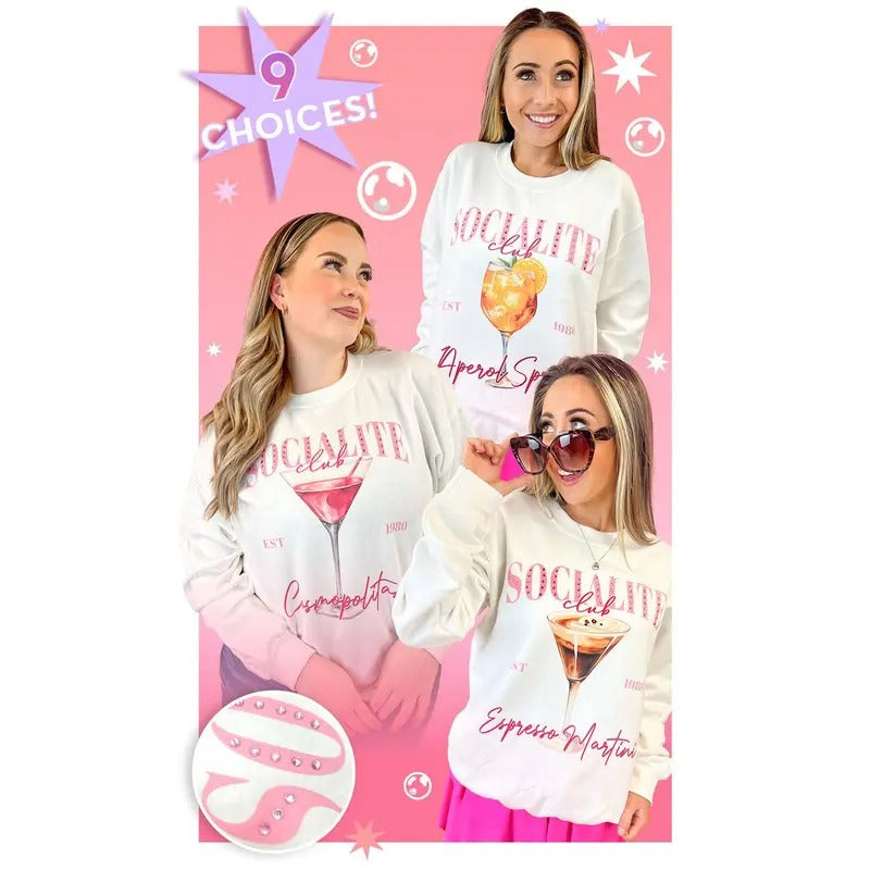 Socialite Custom Drink Club Rhinestone Sweatshirt