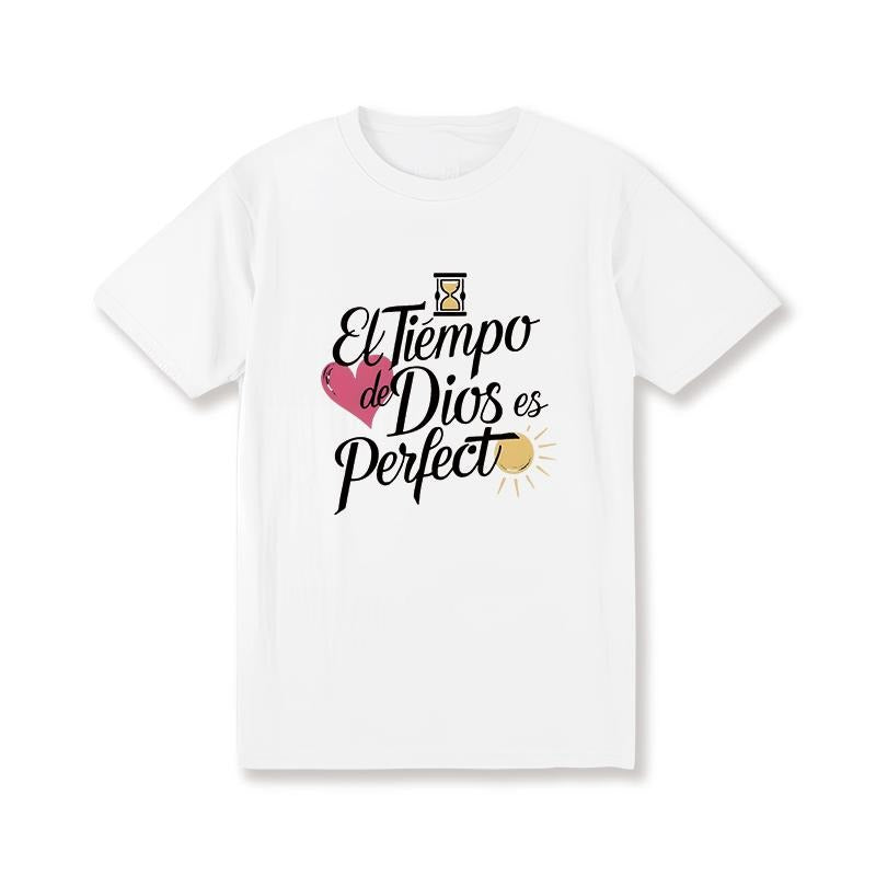 Soft& Comfy Teediy Women'S T-Shirt- "El Tiempo de Dios es Perfecto" Timer Heart Design, Quick-Dry Polyester, Casual Round...