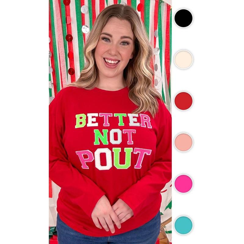 Soft Chenille Better Not Pout Boyfriend Long Sleeve T-Shirt Hoodie Sweatshirt | PrintMintTees.com