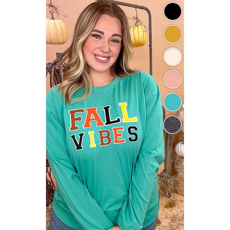 Soft Chenille Fall Vibes Graphic Boyfriend Long Sleeve T-Shirt Hoodie Sweatshirt | PrintMintTees.com
