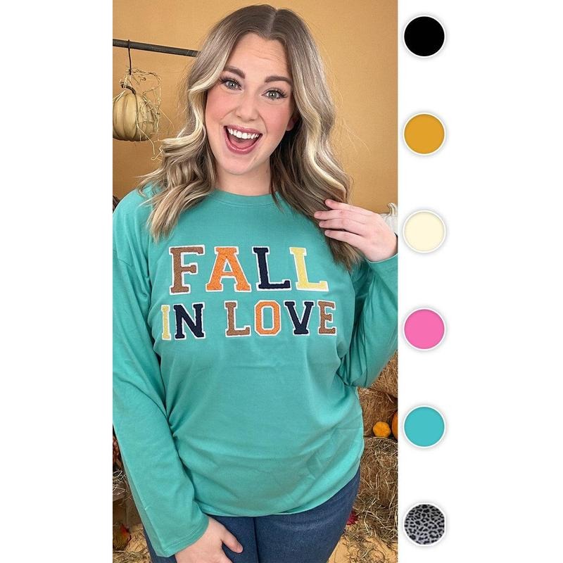 Soft Chenille Fall in Love Graphic Boyfriend Long Sleeve T-Shirt Hoodie Sweatshirt | PrintMintTees.com