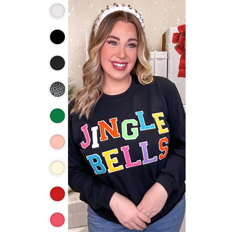 Soft Chenille Jingle Bells Graphic Long Sleeve T-Shirt Hoodie Sweatshirt | PrintMintTees.com