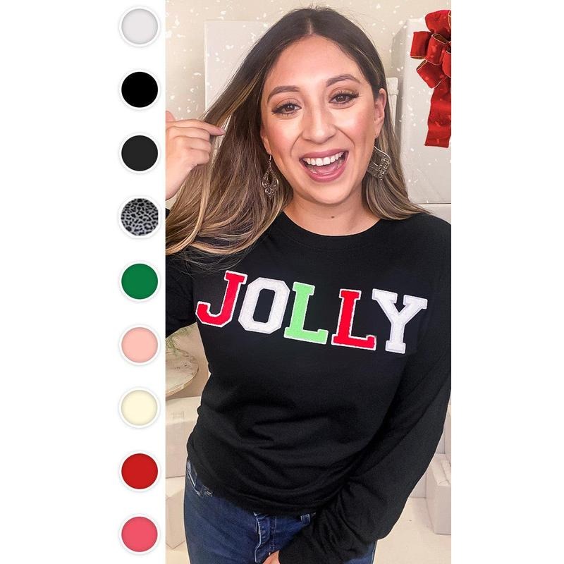 Soft Chenille Jolly Graphic Long Sleeve T-Shirtstyle{n002}2 Shirt Hoodie Sweatshirt | PrintMintTees.com