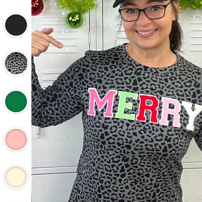 Soft Chenille Merry Graphic Long Sleeve T-Shirt Hoodie Sweatshirt | PrintMintTees.com