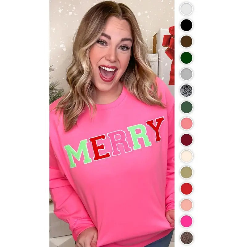 Soft Chenille Merry Graphic Sweatshirt Shirt Hoodie | PrintMintTees.com