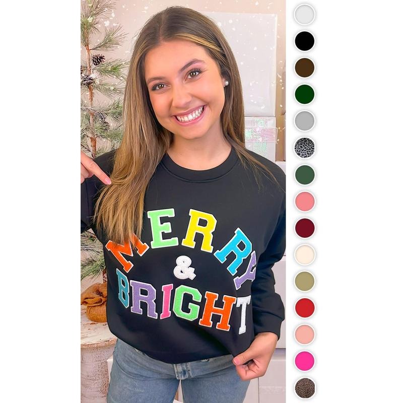 Soft Chenille Merry and Bright Graphic Sweatshirt Shirt Hoodie | PrintMintTees.com