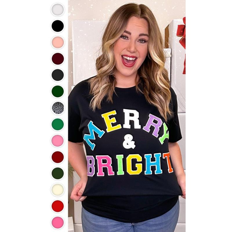 Soft Chenille Merry and Bright Graphic T-Shirt Hoodie Sweatshirt | PrintMintTees.com
