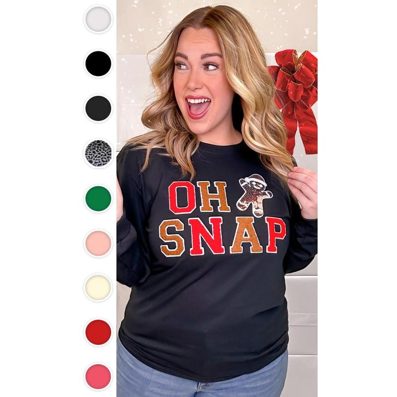 Soft Chenille Oh Snap Graphic Long Sleeve T-Shirt Hoodie Sweatshirt | PrintMintTees.com