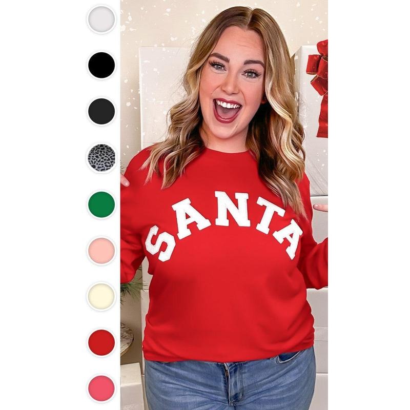 Soft Chenille Santa Graphic Long Sleeve T-Shirt Hoodie Sweatshirt | PrintMintTees.com