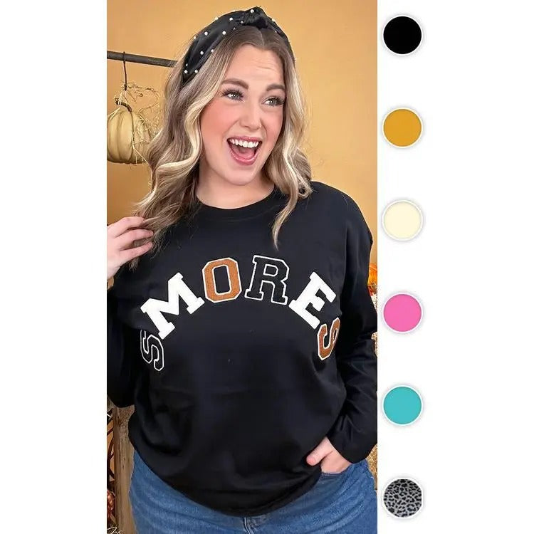 Soft Chenille Smores Graphic Boyfriend Long Sleeve T-Shirt Hoodie Sweatshirt | PrintMintTees.com