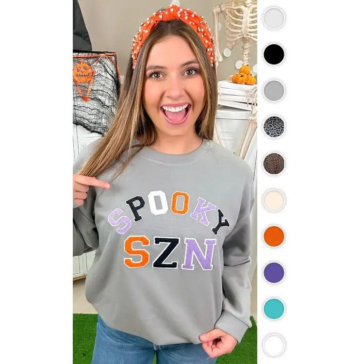 Soft Chenille Spooky SZN Graphic Sweatshirt Shirt Hoodie | PrintMintTees.com