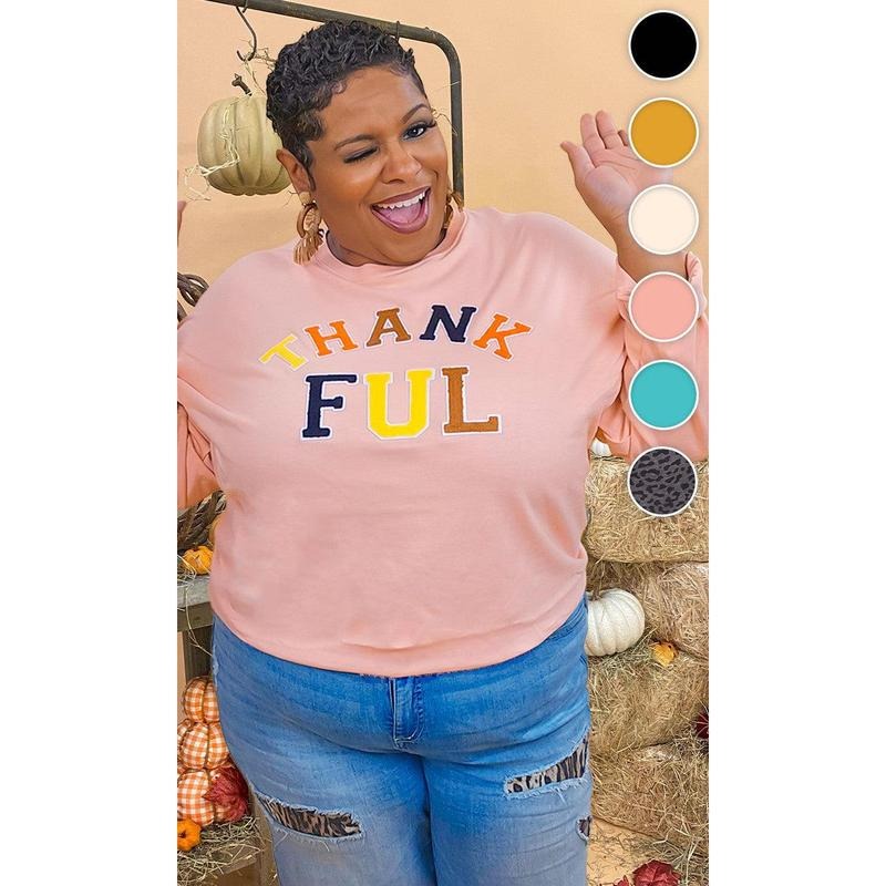 Soft Chenille Thankful Graphic Boyfriend Long Sleeve T-Shirt Hoodie Sweatshirt | PrintMintTees.com