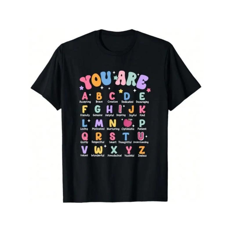 Soft Cotton ABCs Alphabet Graphic Tee - Fun Educational T-Shirt for Teachers |   Colorful Letter Design, Round Neck,...