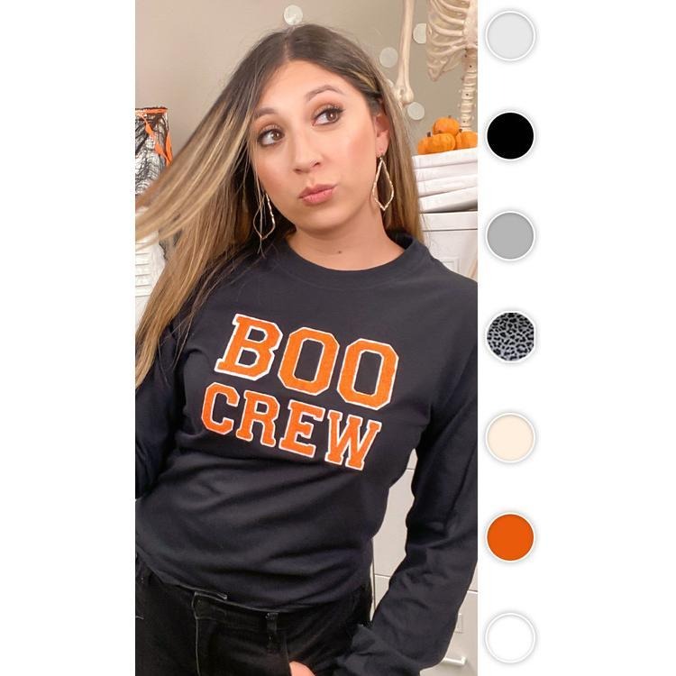 Soft Ideal Chenille Boo Crew Graphic Long Sleeve T-Shirt Hoodie Sweatshirt | PrintMintTees.com
