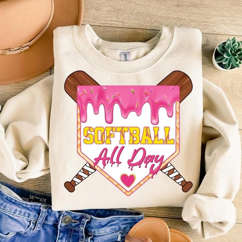 Softball All Day Home Plate Ice Cream Drip, Game Day Coquette , Softball Mama , Softball Mom Sweatshirt Shirt Hoodie